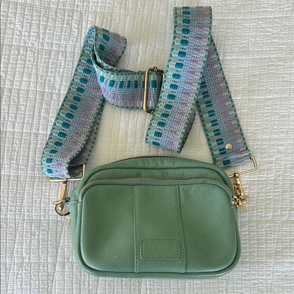 Pom Pom London Mint Green Leather Crossbody Bag